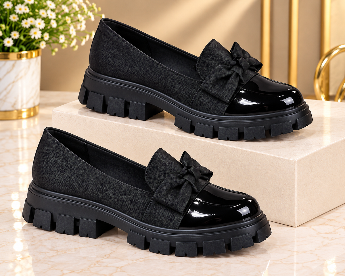 31014#-Loafers shoes (Chunky bow)